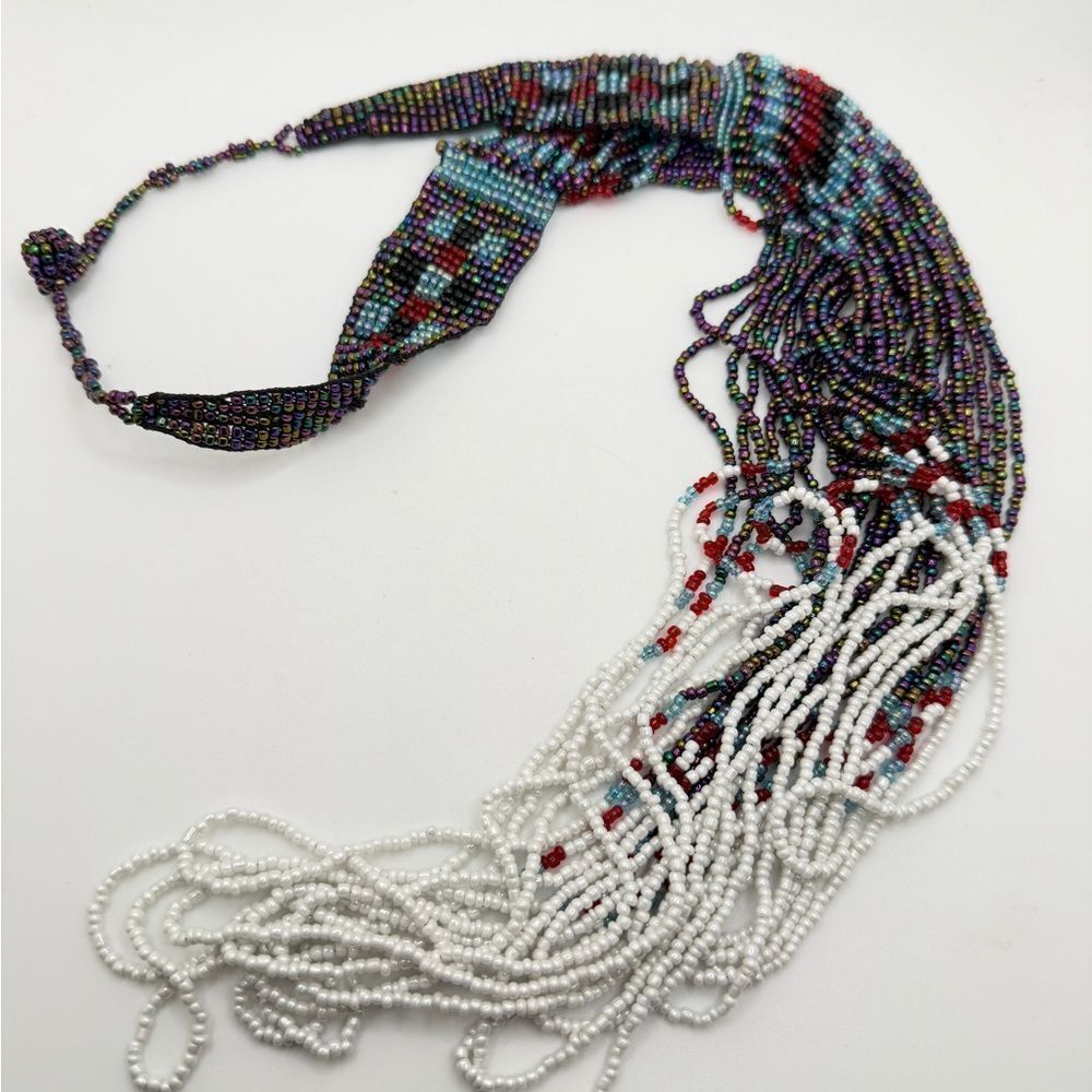 31" Elaborate multi-layer glass seed bead necklace‎